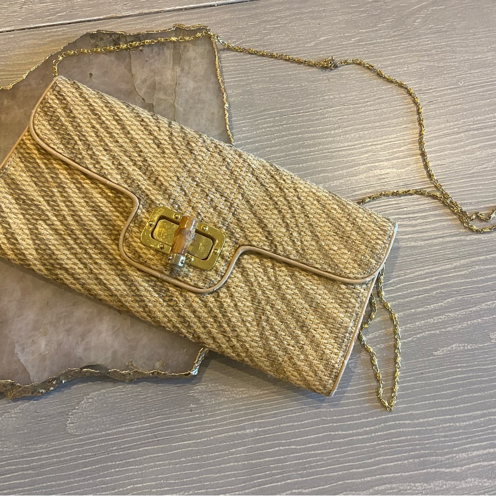 Vintage Envelope Clutch woven rattan seagrass natural fiber bamboo